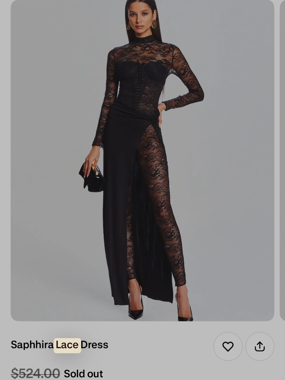 Black Lace body suit High-Slit Maxi